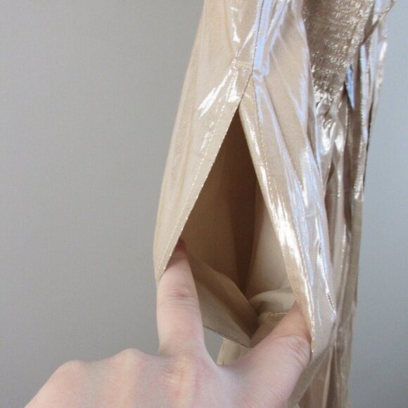 Gap Women's Maxi Dress Halter L Metallic Gold Viscose Rayon Tiered Cocktail 280 - Picture 8 of 13